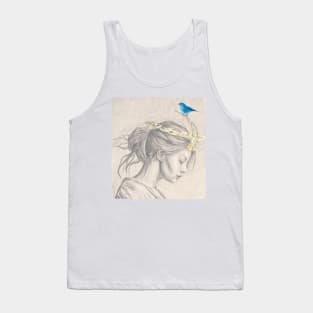 Sketch of a young girl wearing a glimmering gold crown Tank Top